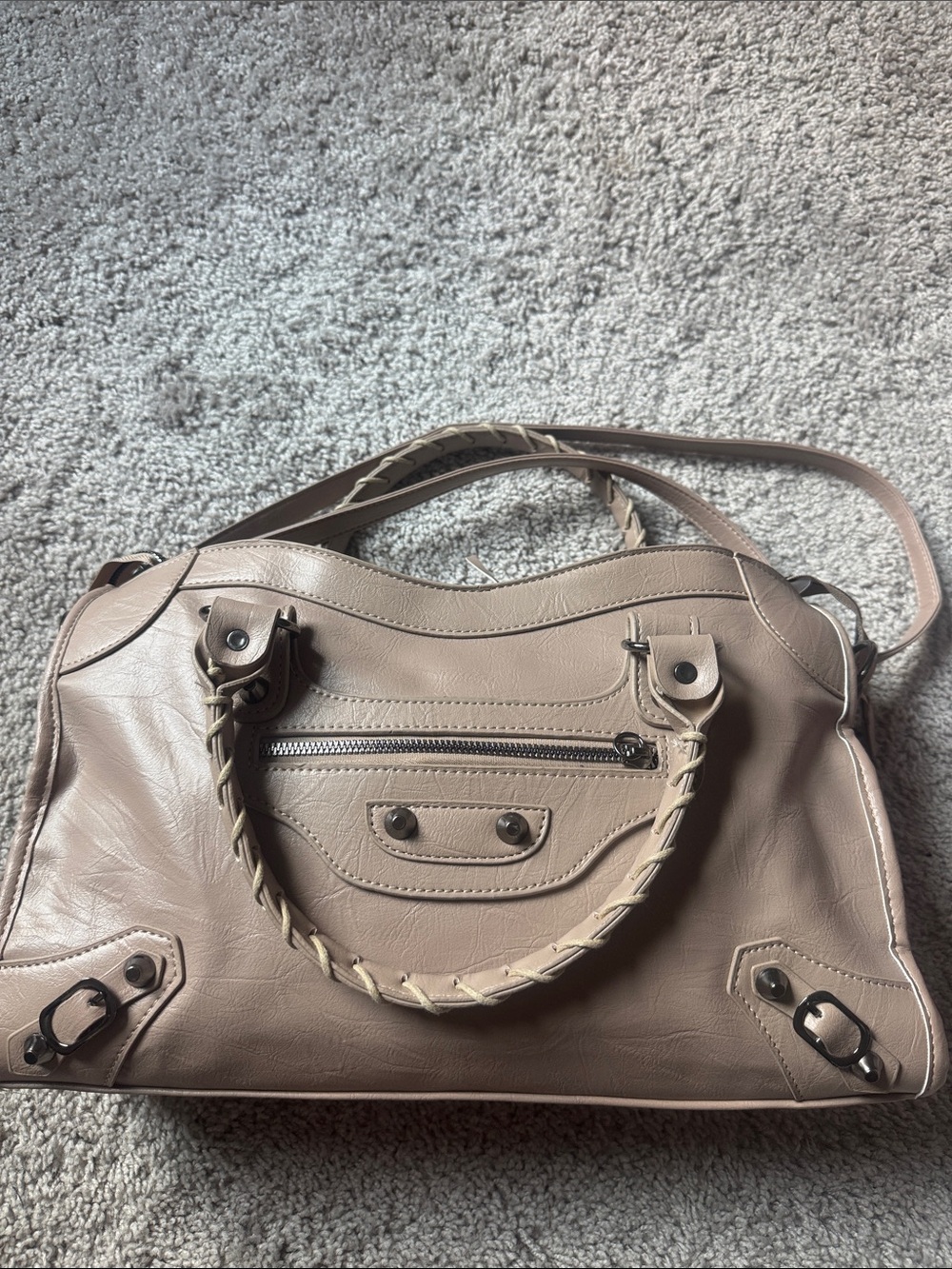 Fashion Nova Taupe Braided-Handle Women’s Leather Satchel